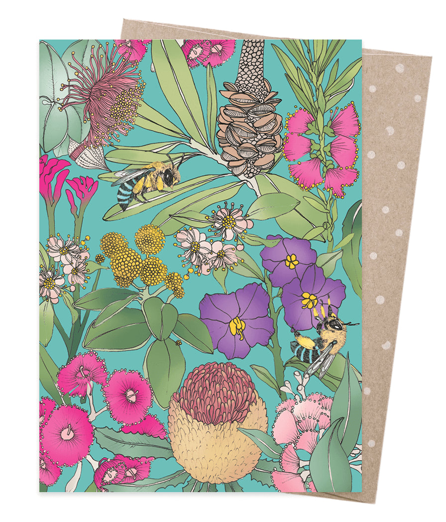 Earth Greetings - Greeting A5 Cards | Blue Banded Bees & Wildflowers