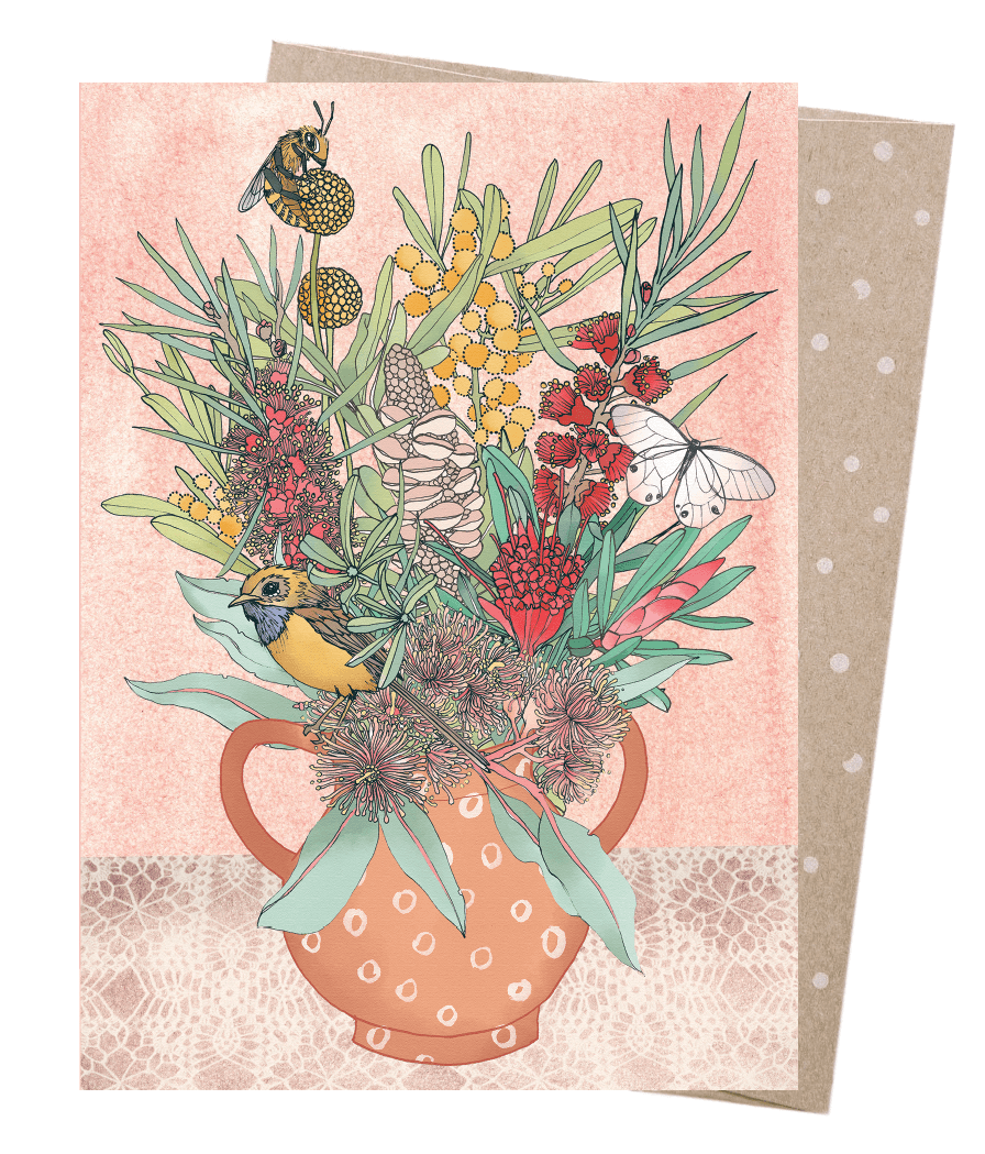 Earth Greetings - Greeting A5 Cards | Emu Wren Vase