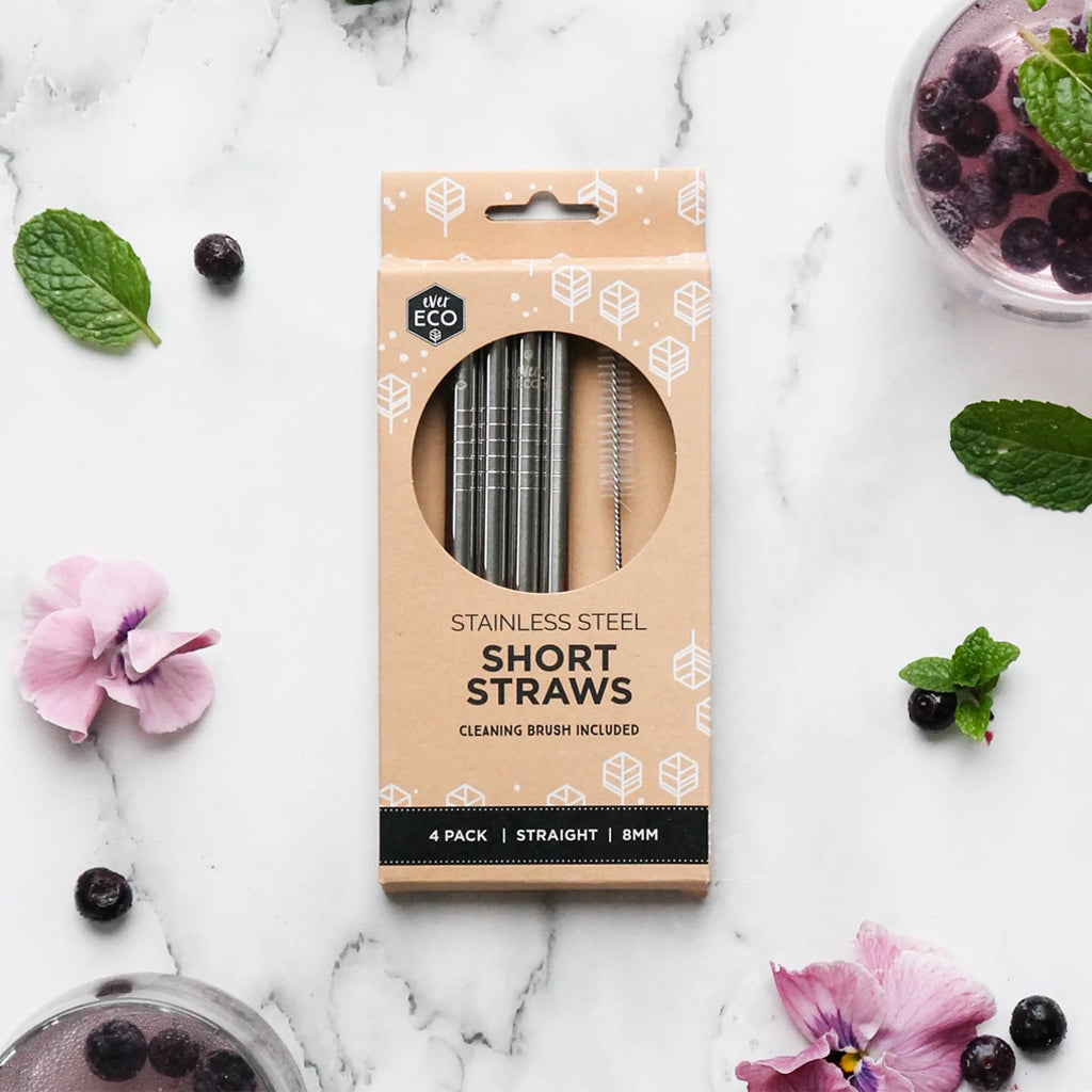 Ever Eco Stainless Steel Short Straws 4 Pack