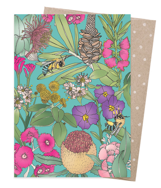 Earth Greetings - Greeting A5 Cards | Blue Banded Bees & Wildflowers