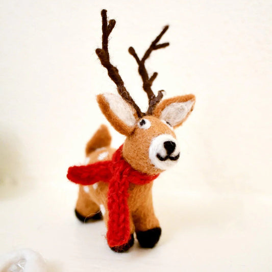 Tara Treasures - Felt Reindeer with Red Scarf Toy