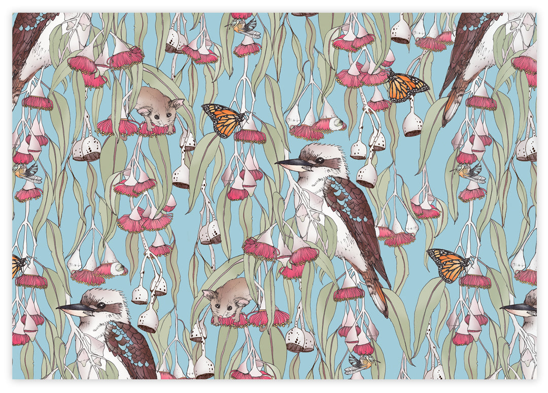 Earth Greetings - Recycled Folded Wrapping Paper | Silver Princess Kookaburra