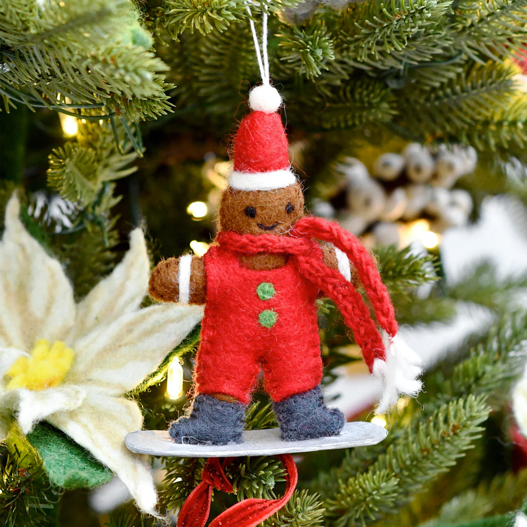 Tara Treasures - Felt Gingerbread On Snowboard Ornament