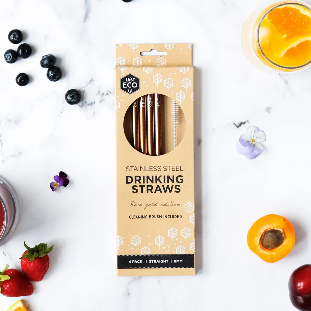 Ever Eco Rose Gold Straws Straight 4 Pack